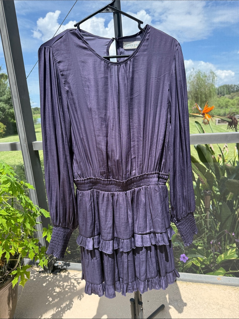 Smocked Waist Long-Sleeve Tiered Dress in Plum by Pants Store